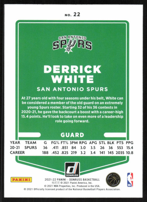 Derrick White 2021 Donruss # 22 Orange Holo Laser San Antonio Spurs - Collectible Craze America
