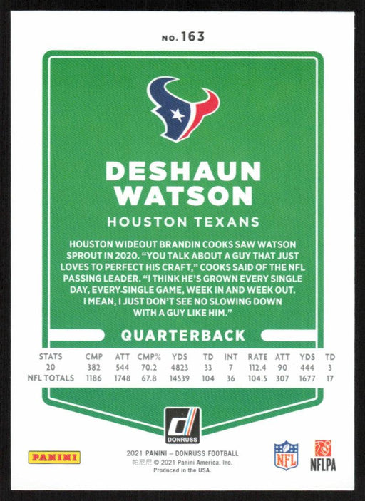 Deshaun Watson 2021 Donruss Football # 163 Houston Texans Base - Collectible Craze America