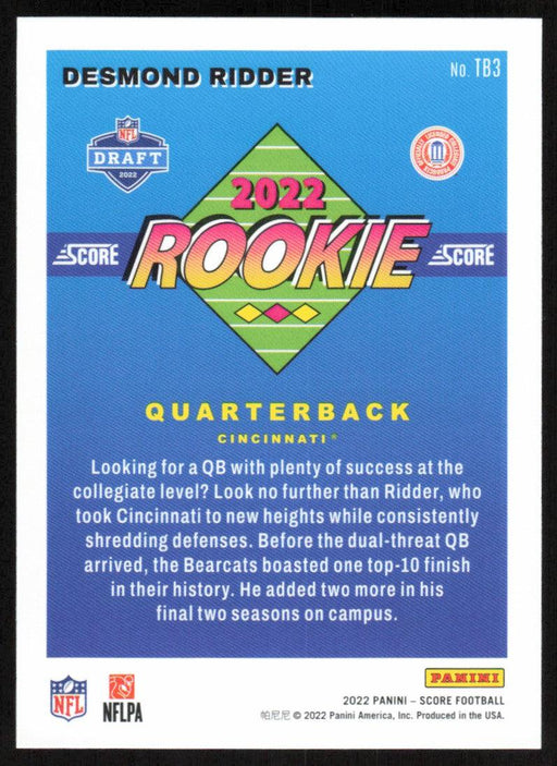 Desmond Ridder 2022 Panini Score Football # TB3 RC 1992 Throwback Rookie Cincinnati Bearcats - Collectible Craze America