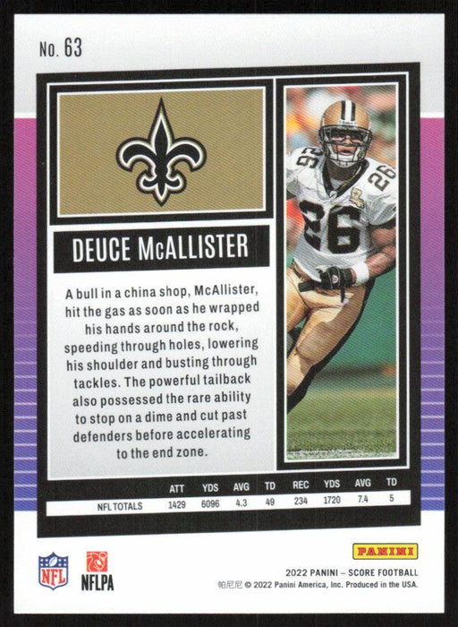 Deuce McAllister 2022 Panini Score Football # 63 Base New Orleans Saints - Collectible Craze America