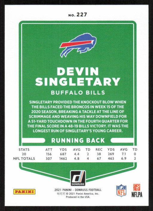 Devin Singletary 2021 Donruss Football # 227 Buffalo Bills Base - Collectible Craze America