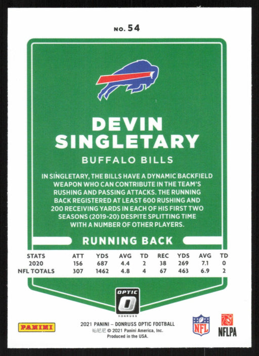 Devin Singletary 2021 Donruss Optic # 54 Buffalo Bills - Collectible Craze America