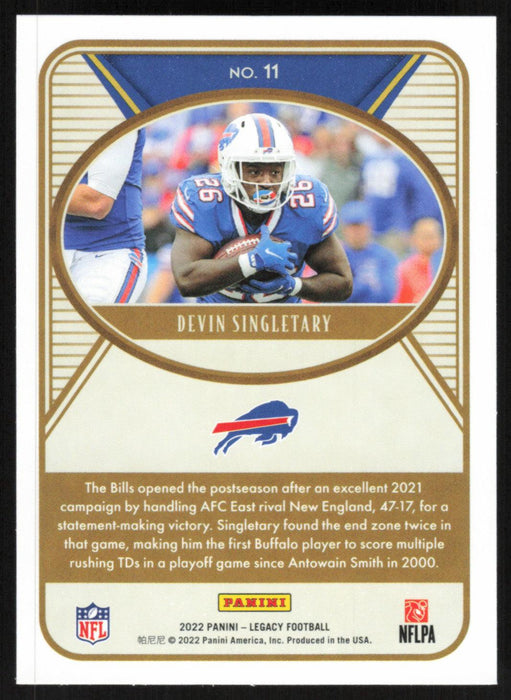 Devin Singletary 2022 Panini Legacy Football Base # 11 Buffalo Bills - Collectible Craze America