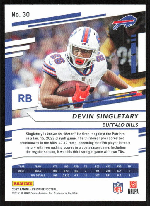 Devin Singletary 2022 Panini Prestige # 30 Buffalo Bills - Collectible Craze America