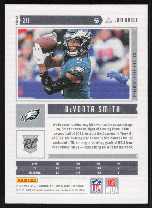 DeVonta Smith 2021 Panini Chronicles Luminance # 211 RC Philadelphia Eagles - Collectible Craze America