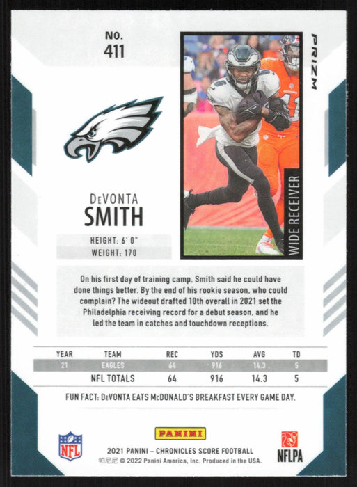 DeVonta Smith 2021 Panini Chronicles Score # 411 RC Silver Prizm Philadelphia Eagles - Collectible Craze America