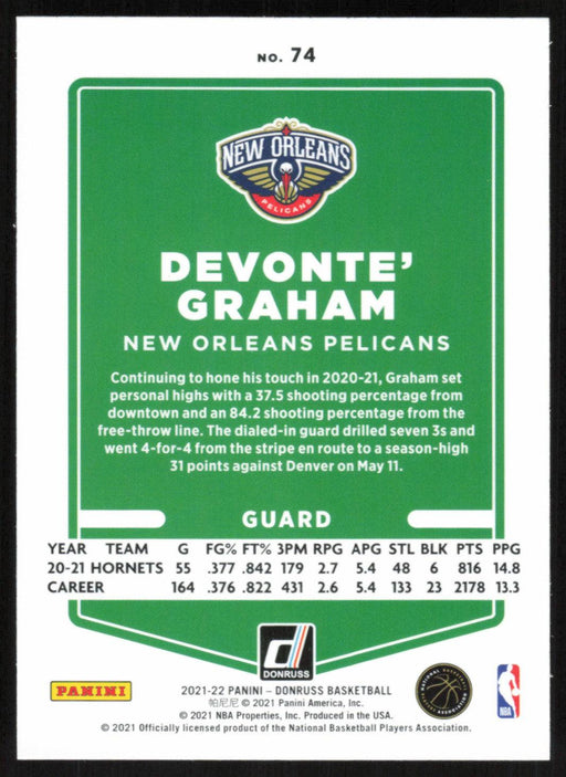 Devonte' Graham 2021 Donruss # 74 Orange Holo Laser New Orleans Pelicans - Collectible Craze America
