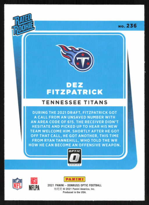 Dez Fitzpatrick 2021 Donruss Optic Rated Rooke # 236 RC Tennessee Titans Base - Collectible Craze America