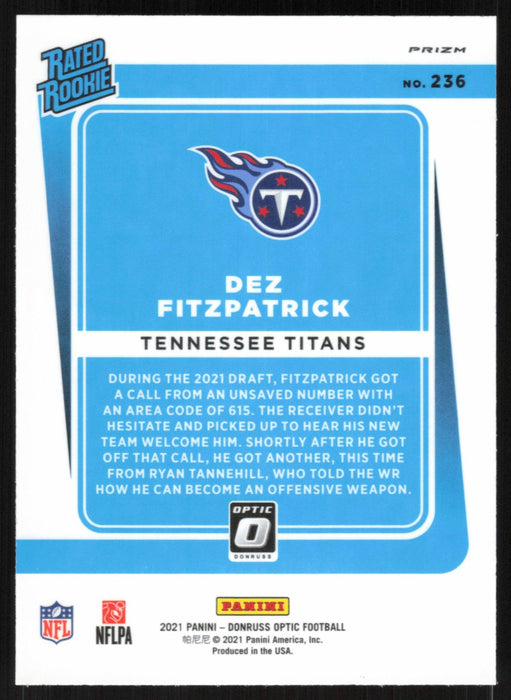 Dez Fitzpatrick 2021 Donruss Optic Rated Rookie # 236 RC Purple Shock Tennessee Titans - Collectible Craze America