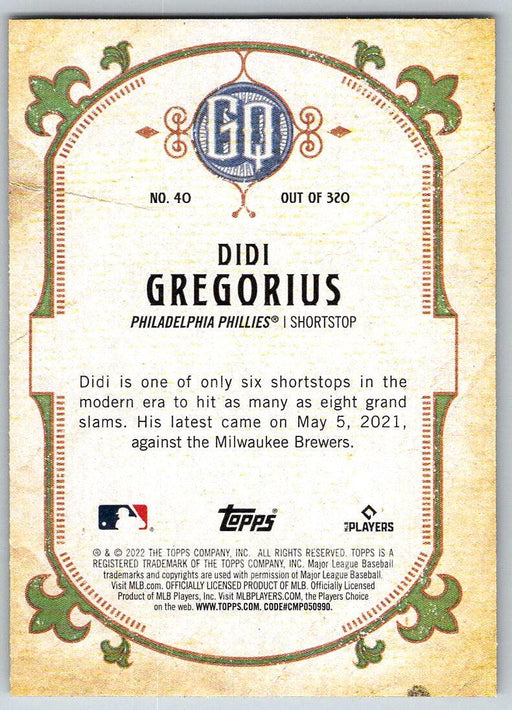 Didi Gregorius 2022 Topps Gypsy Queen # 40 Philadelphia Phillies - Collectible Craze America