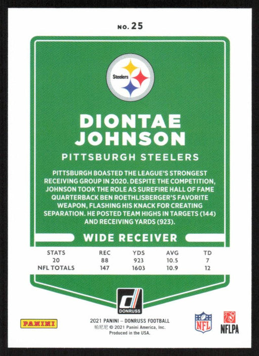 Diontae Johnson 2021 Donruss Football # 25 Pittsburgh Steelers Base - Collectible Craze America