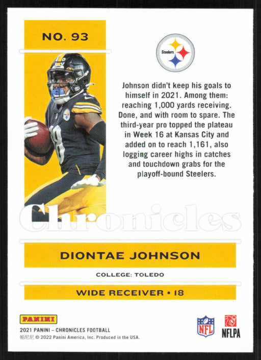 Diontae Johnson 2021 Panini Chronicles # 93 Pittsburgh Steelers Base - Collectible Craze America