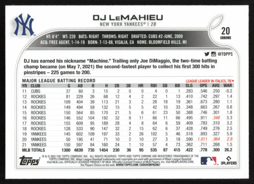 DJ LeMahieu 2022 Topps Chrome # 20 Sepia Refractor New York Yankees - Collectible Craze America