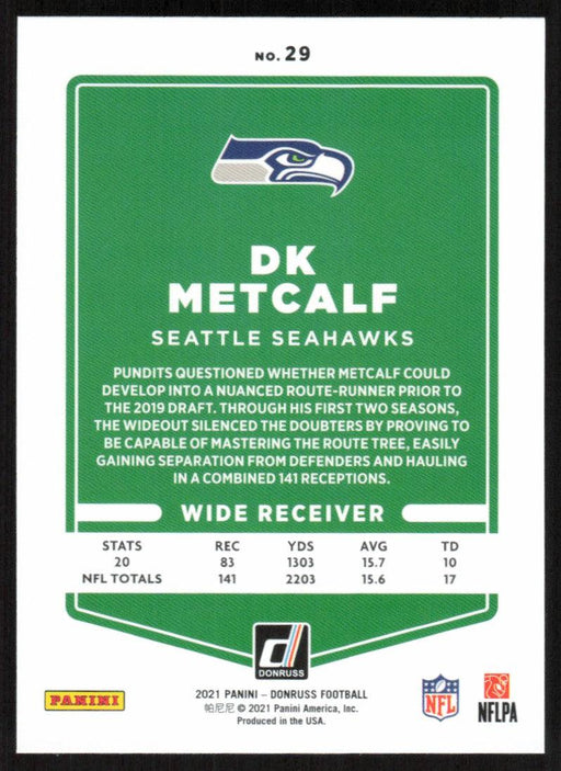 DK Metcalf 2021 Donruss Football # 29 Seattle Seahawks Image Variation Base - Collectible Craze America