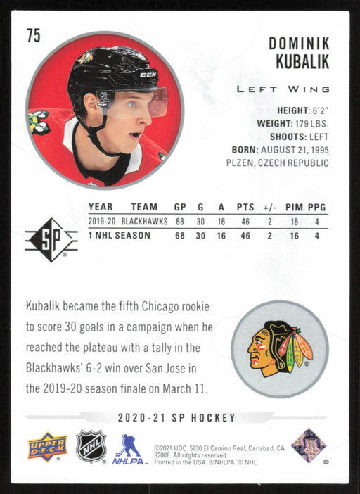 Dominik Kubalik 2020 SP Hockey # 75 Chicago Blackhawks - Collectible Craze America