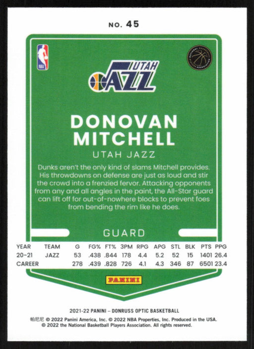 Donovan Mitchell 2021 Panini Donruss Optic # 45 Utah Jazz Base - Collectible Craze America