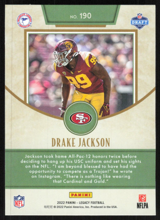 Drake Jackson 2022 Panini Legacy Rookie # 190 RC San Francisco 49ers Base - Collectible Craze America