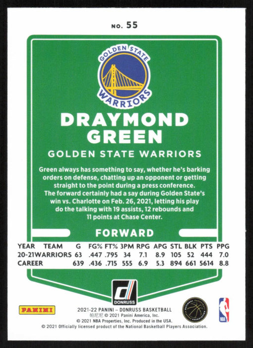Draymond Green 2021 Donruss # 55 Orange Holo Laser Golden State Warriors - Collectible Craze America