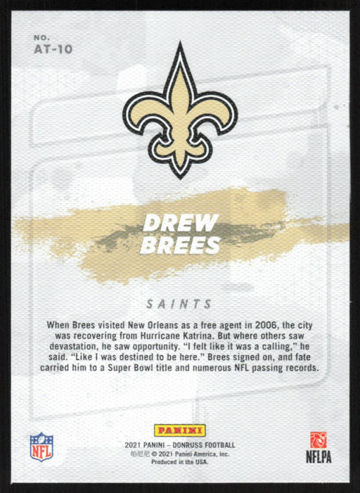 Drew Brees 2021 Donruss All-Time Gridiron Kings # AT-10 New Orleans Saints - Collectible Craze America