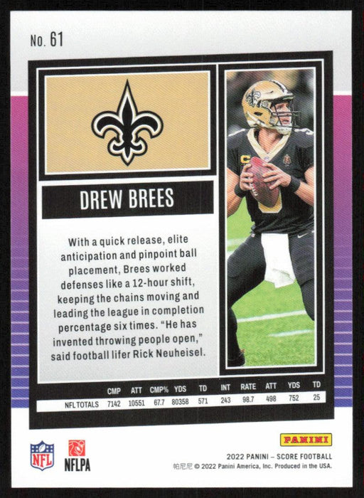 Drew Brees 2022 Panini Score Football # 61 Red New Orleans Saints - Collectible Craze America