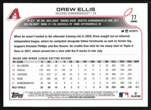 Drew Ellis 2022 Topps Chrome # 77 RC Pink Refractor Arizona Diamondbacks - Collectible Craze America