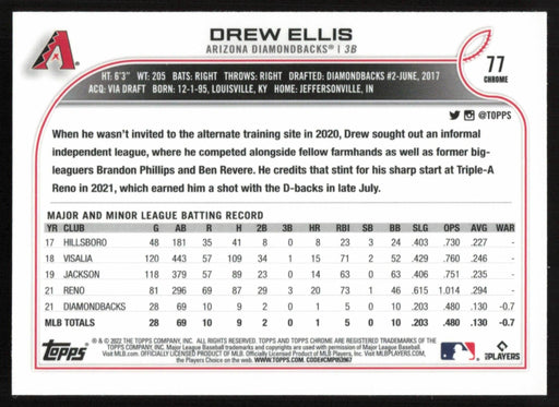 Drew Ellis 2022 Topps Chrome # 77 RC X-Fractor Arizona Diamondbacks - Collectible Craze America