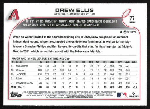 Drew Ellis 2022 Topps Chrome Baseball # 77 RC Arizona Diamondbacks Base - Collectible Craze America
