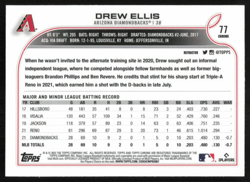 Drew Ellis 2022 Topps Chrome Baseball # 77 RC Refractor Arizona Diamondbacks - Collectible Craze America