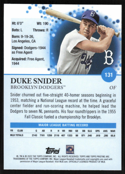 Duke Snider 2022 Topps Pristine Baseball # 131 Brooklyn Dodgers - Collectible Craze America