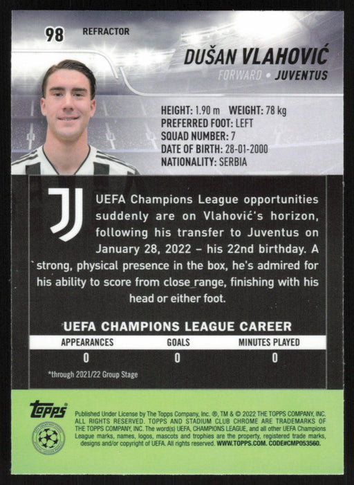 Dusan Vlahovic 2021 Topps Stadium Club Chrome UEFA # 98 Refractor Juventus - Collectible Craze America