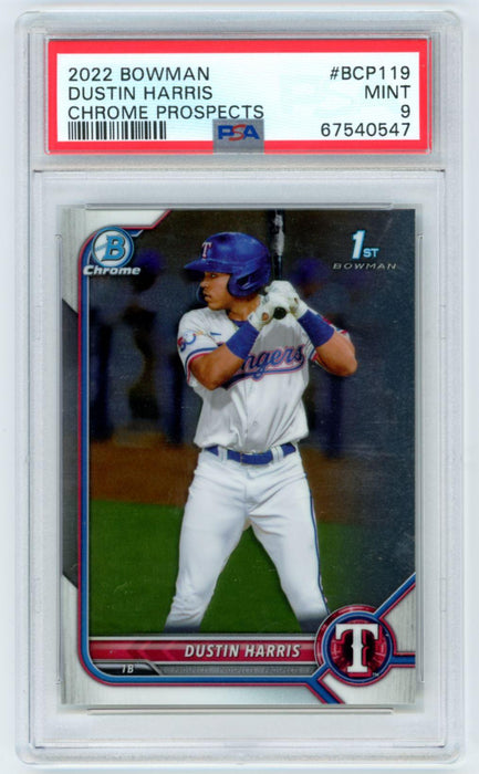 Dustin Harris 2022 Bowman Chrome Prospects # BCP-119 PSA 9 Texas Rangers - Collectible Craze America