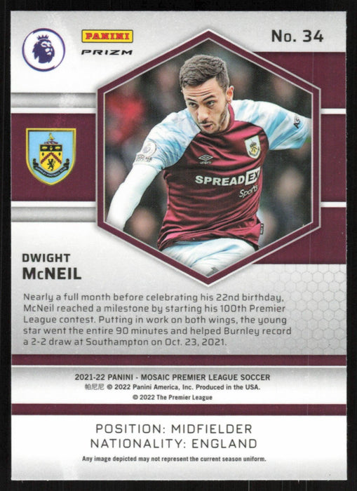 Dwight McNeil 2021 Panini Mosaic Premier League # 34 Reactive Gold Burnley - Collectible Craze America