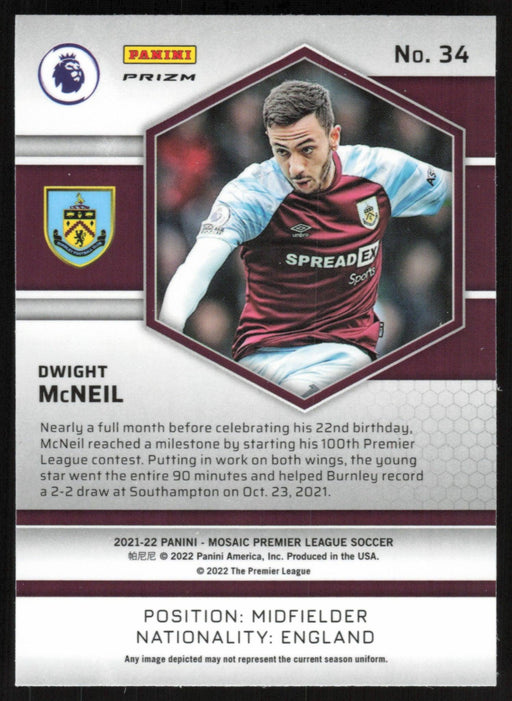 Dwight McNeil 2021 Panini Mosaic Premier League # 34 Reactive Red Burnley - Collectible Craze America