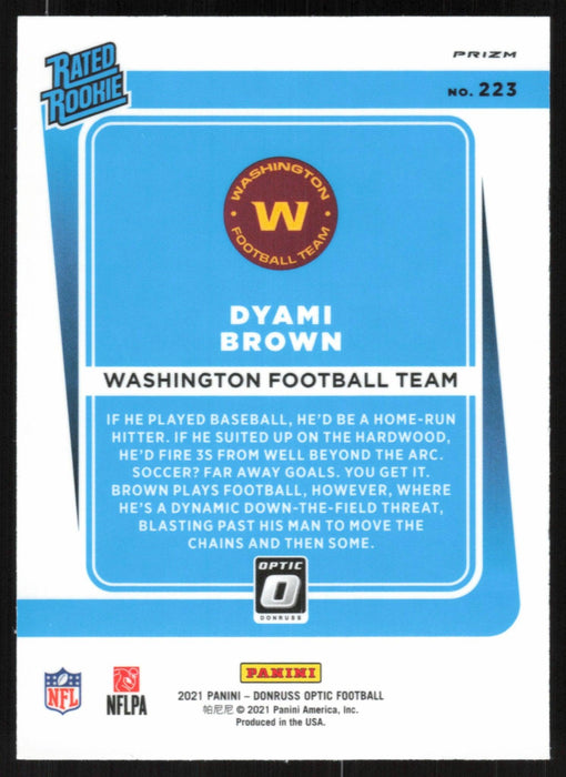 Dyami Brown 2021 Donruss Optic Rated Rookie # 223 RC Purple Shock Washington Football Team - Collectible Craze America