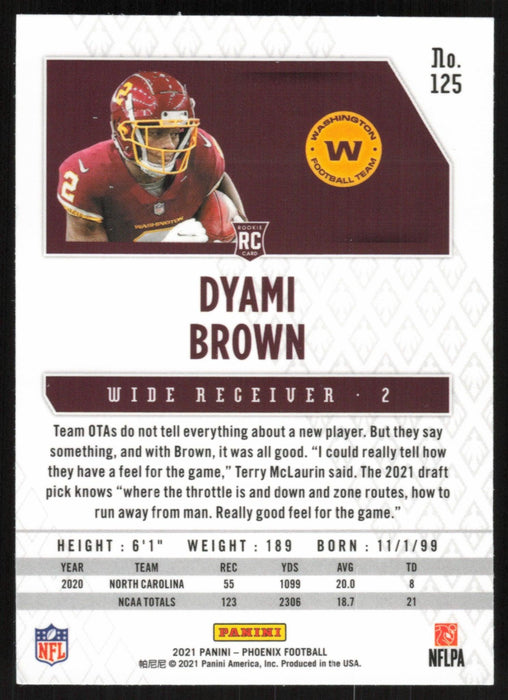 Dyami Brown 2021 Panini Phoenix Football # 125 RC Washington Football Team Base - Collectible Craze America