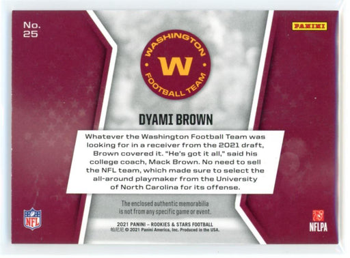 Dyami Brown 2021 Panini Rookies & Stars Year One Relics # 25 RC Patch Washington Football Team - Collectible Craze America