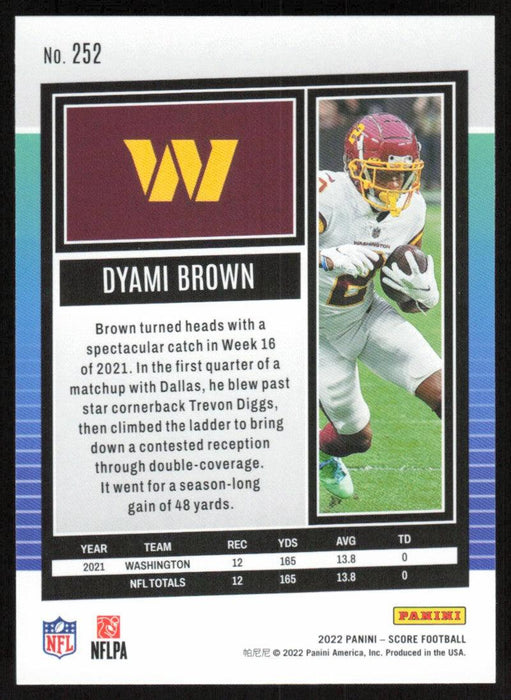 Dyami Brown 2022 Panini Score Football # 252 Base Washington Commanders - Collectible Craze America