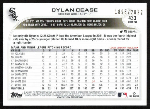 Dylan Cease 2022 Topps Series 2 # 433 Gold 1895/2022 Chicago White Sox - Collectible Craze America