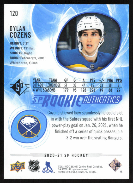 Dylan Cozens 2020 SP Hockey Rookie Autentics # 120 RC Blue Buffalo Sabres - Collectible Craze America