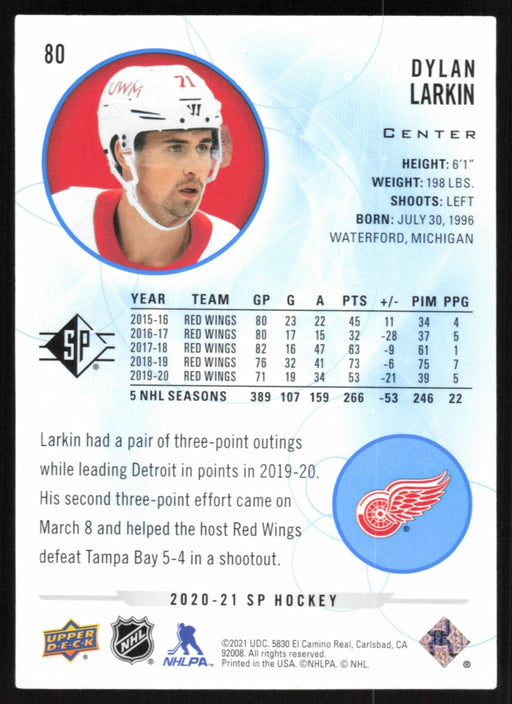 Dylan Larkin 2020 SP Hockey # 80 Detroit Red Wings Blue Parallel - Collectible Craze America