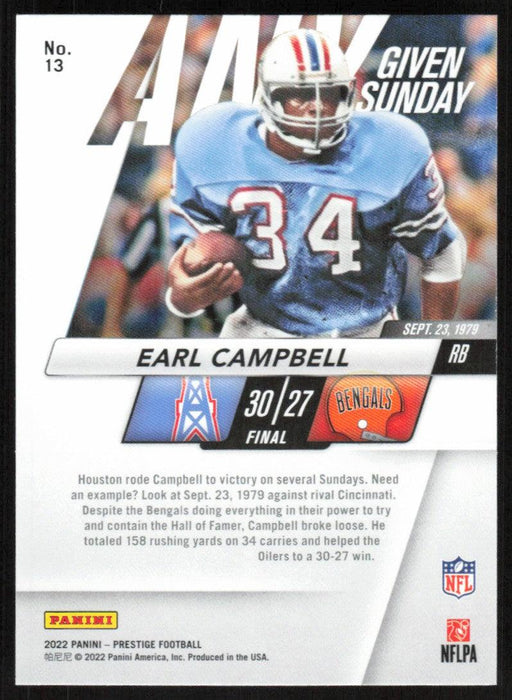 Earl Campbell 2022 Panini Prestige Any Given Sunday # 13 Insert Houston Oilers - Collectible Craze America