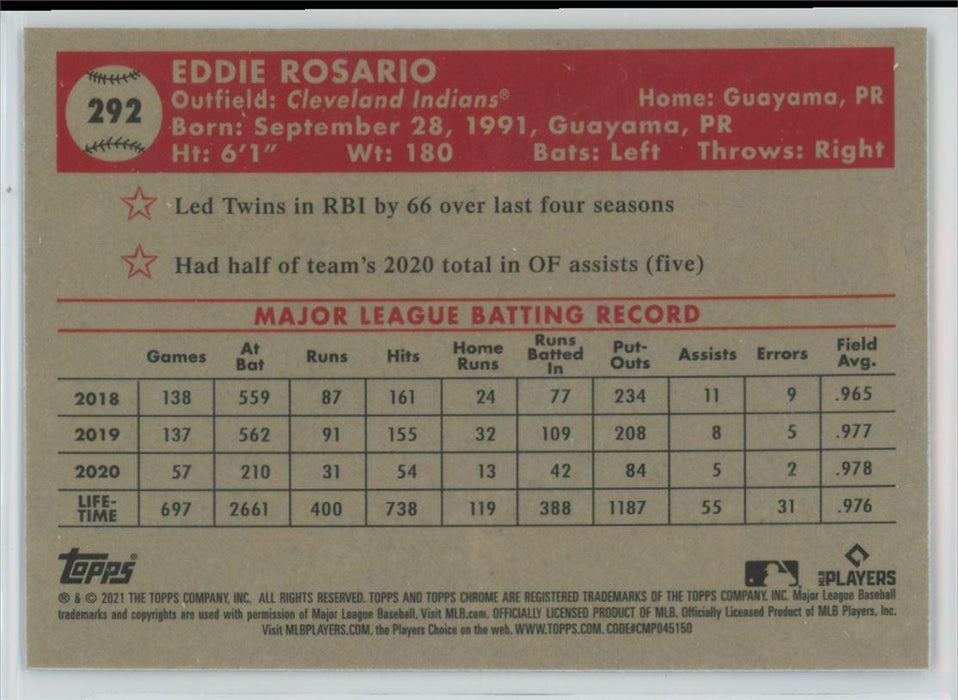 Eddie Rosario 2021 Topps Chrome Platinum Anniversary # 292 Cleveland Indians - Collectible Craze America