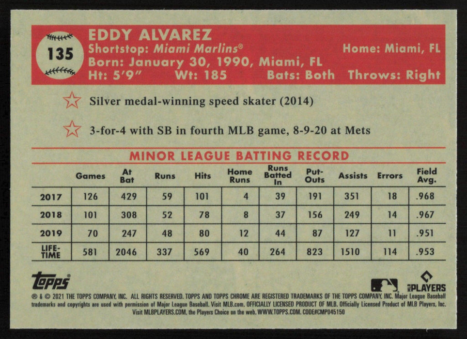 Eddy Alvarez 2021 Topps Chrome Platinum Anniversary # 135 RC Miami Marlins - Collectible Craze America