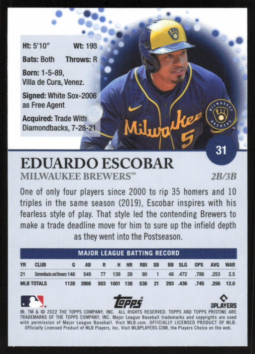 Eduardo Escobar 2022 Topps Pristine Baseball # 31 Milwaukee Brewers - Collectible Craze America