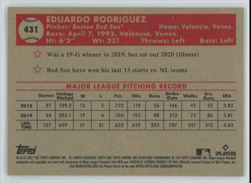 Eduardo Rodriguez 2021 Topps Chrome Platinum Anniversary # 431 Boston Red Sox - Collectible Craze America