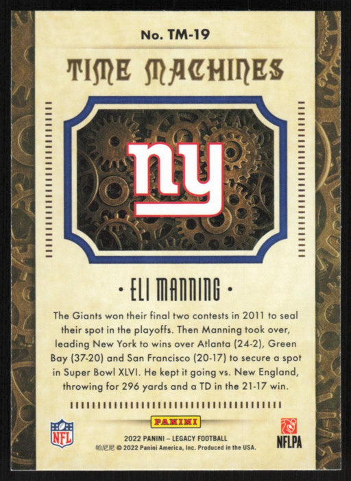 Eli Manning 2022 Panini Legacy Time Machines # TM-19 New York Giants - Collectible Craze America