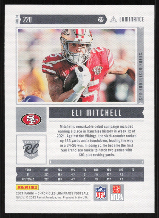 Eli Mitchell 2021 Panini Chronicles Luminance # 220 RC San Francisco 49ers - Collectible Craze America