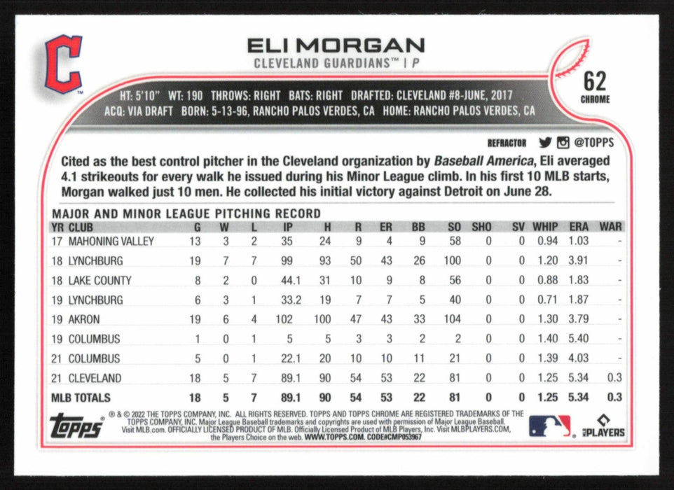 Eli Morgan 2022 Topps Chrome # 62 RC Refractor Cleveland Guardians - Collectible Craze America