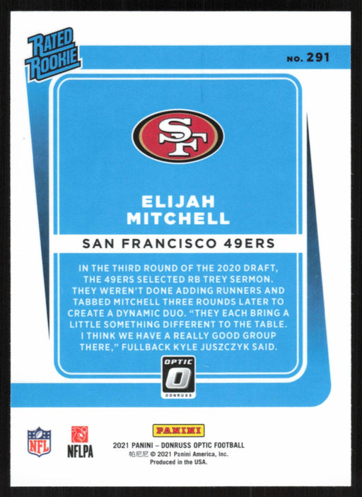 Elijah Mitchell 2021 Donruss Optic Rated Rooke # 291 RC San Francisco 49ers Base - Collectible Craze America