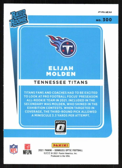 Elijah Molden 2021 Donruss Optic Rated Rookie # 300 RC Purple Shock Tennessee Titans - Collectible Craze America